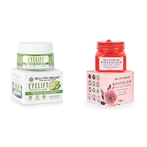 Image of Bella Vita Organic Eyelift Eye Cream Gel For Dark Circles, Puffy Eyes, Wrinkles & Removal Of Fine Lines For Women & Men, 20 g & Bella Vita Organic Glow Cream Gel for Women & Men Lightening