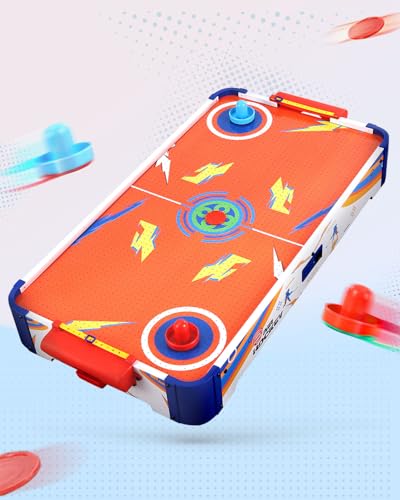 Image of Play Nation Premium Rechargeable Air Hockey for Kids Big Size,With Real Air Flow,2 Pushers Strikers&2 Pucks,Indoor&Outdoor Game for 6+ Years,Board Games for Boy&Girl,Birthday Gift,Orange(84.5x42x11cm)
