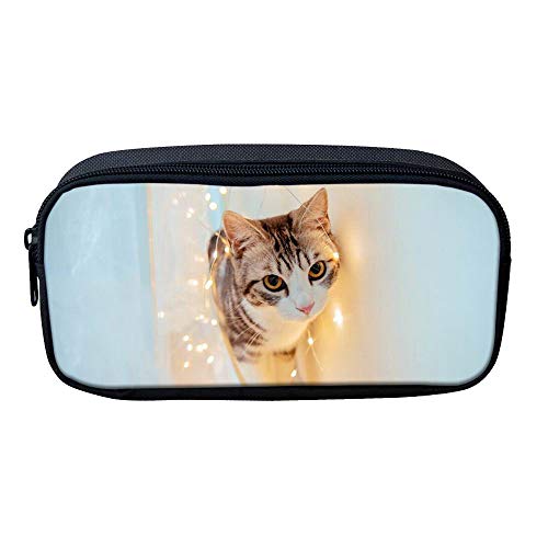Image of Beauty Collector Cute Kitty Print Pencil Bag Canvas Durable Denim Blue Pen Bag Kids School Stationery Pencil Case Women Casual Cosmetic Bags