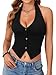 OPOIPIN Women's Halter Ribbed Knit Top V Neck Sleeveless Sexy Vest Tank Top Black Medium