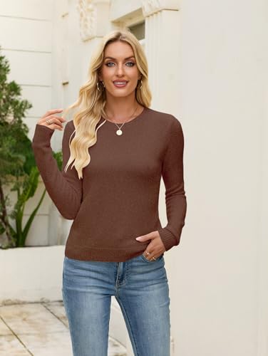 Image of Libsorge Womens Cute Crewneck Ribbed Knit Lightweight Thin Sheer Long Sleeve Sweater T Shirt Top Spring 2025