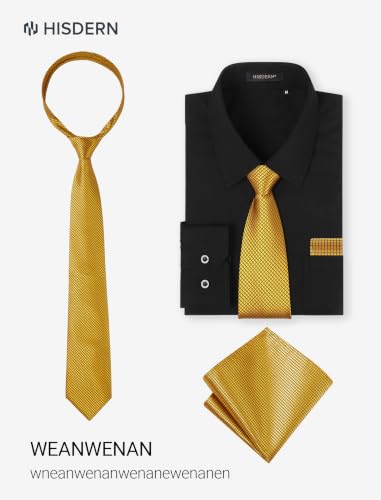 Image of HISDERN Mens Dress Shirt with Tie Pocket Square Set Classic Button Down Shirt Matching Tie Long Sleeve Shirts