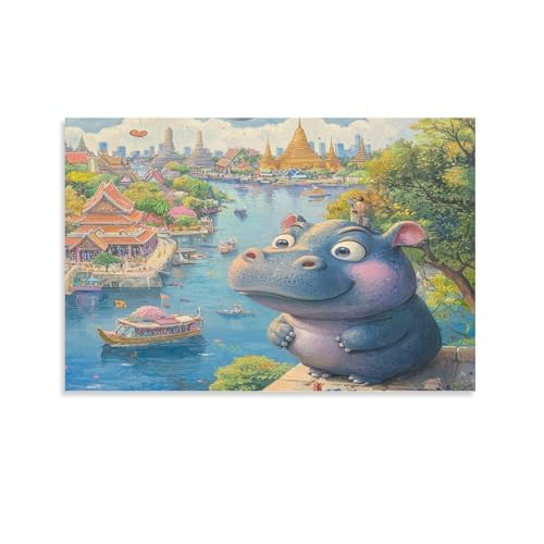 Art mural moderne avec hippopotame sur toile pour décoration d'intérieur design