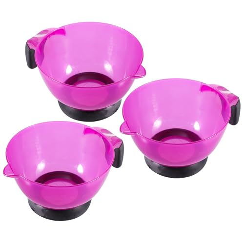 FRCOLOR Bol de Teinture pour Cheveux en Silicone Violet avec Poignée Lot de 3 Pièces Outil de Coloration Capillaire Réutilisable et Lavable pour Salon de Coiffure et Usage DIY