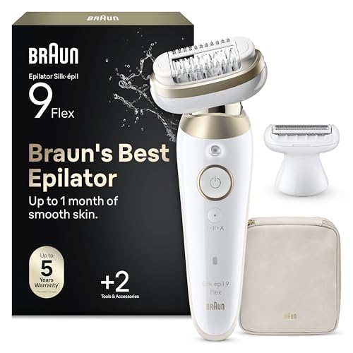 Braun Epilateur Electrique Femme Silk Epil 9, 9-041 3D, Blanc et Or – Etanche, sans Fil, Tête Flexible à 360°, Coffret Epilation avec Embout de Rasage,...