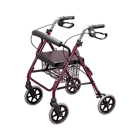 Homecraft Four Wheeled Rollator Aluminium Walker - Walking Aid with Seat & Backrest Cover