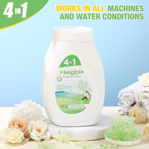 Image of 200 Count Laundry Detergent Pods Bulk 4 in 1 Laundry Detergent PACs with Camellia Wash Scent Booster Beads Stain Remover Odor Fighter Fragrance Enhancement Softening