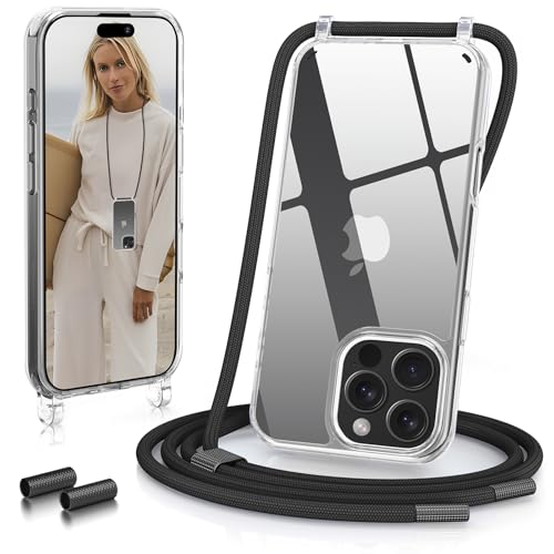 GOODVISH Crossbody Lanyard Case for iPhone 16 Pro with Strap Adjustable and Removable Necklace Strap Clear Shockproof Phone Cover for iPhone 16 Pro 6.3 inch Black