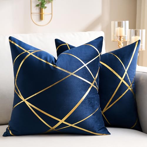 DecorMommt Housse de Coussin 40 x 40 Cm Velours Coussin Bleu Marine Décoratifs Housses d'oreiller...