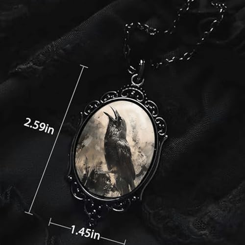 YWMAN Goth Raven Cameo Necklace - Gothic Crow Pendant, Vintage Halloween Witch Jewelry for Women2