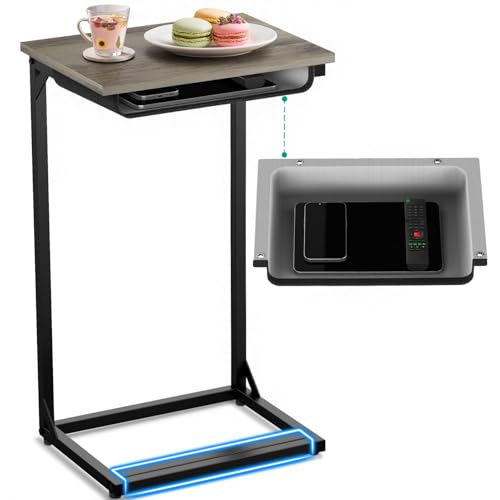 YEASHEIN C Shaped End Table with Cubby, …