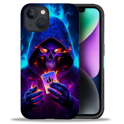 yicomon Compatible with iPhone 13/iPhone 14 Case, Skeleton Magician Skull Pattern Print Matte Phone Case Durable Fashion Funny Liquid Silicone Case Soft Anti-Scratch Shockproof Protective Cover