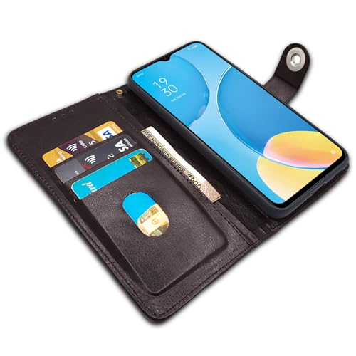 Image of Pikkme Oppo A15 / A15s Flip Cover Leather Finish | Inside TPU with Card Pockets | Wallet Stand and Shock Proof | Complete Protection Button Flip Case (Coffee)