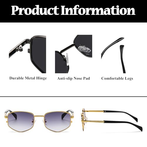 Image of LJCZKA Trendy Square Metal frame Sunglasses for Women Men Retro Polygon Sun Glasses Luxury Classic Shades