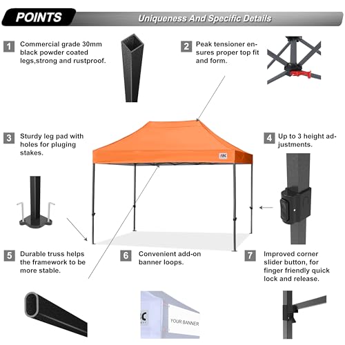 Image of ABCCANOPY Patio Pop Up Canopy Tent 10x15 Commercial-Series (Orange)