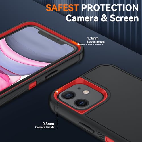 Image of SunStory Compatible with iPhone 11 Case with HD Screen Protector, 3-Layer Heavy Duty Full-Body Cover,3 in 1 Hybrid Protective Case for iPhone 11 6.1 inch,BlackRed