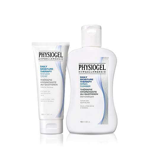 Physiogel Daily Moisture Therapy Face Intensive Cream (3.4 fl oz) & Cleanser (5.1 fl oz) Bundle | 72hr Moisturizerizing, Low-irritant, Fragrance Free | PH balanced & Vegan Gentle | All Skin Type