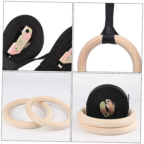 Anillas gimnásticas de madera natural con correas para fitness miniatura 7