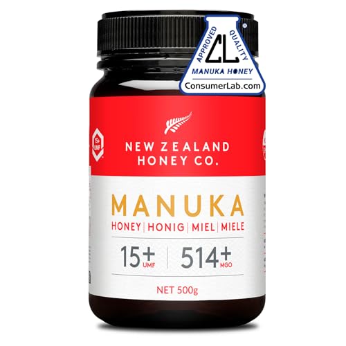 New Zealand Honey Co. Manuka Honig MGO 514+ / UMF 15+ |Aktiv und Roh - Hergestellt in Neuseeland - Zertifiziertem Methylglyoxal Gehalt - 500g - Raw Honey - Rohhonig