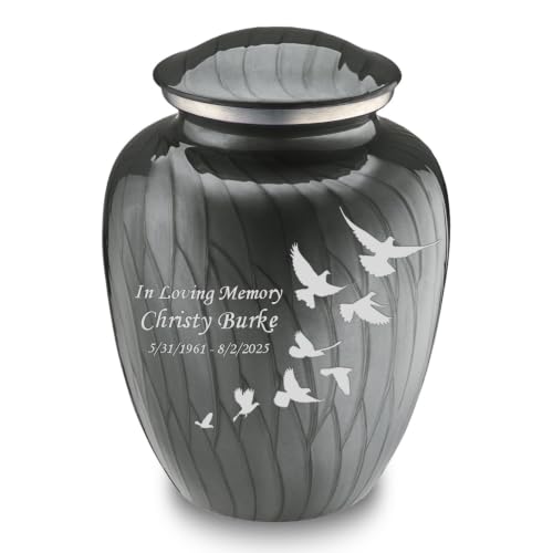 GetUrns - Embrace Doves Urns for Human Ashes, Cremation Urns for Adult Ashes Men & Women, Cremation Urn for Home, 200 cu. in. Custom Single or Double-Sided Engraving (Pearl Silver)