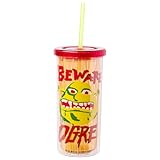 Silver Buffalo Shrek Beware Ogre Plastic Tall Cold Cup with Lid and Straw, 20 Ounces