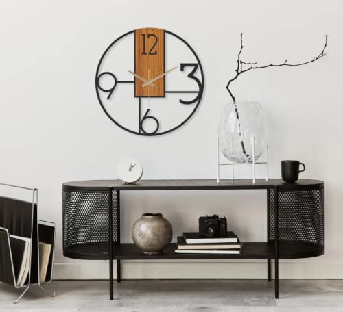 Image of Arabs Morden Metal & Wooden Wall Clock for Living Room Bedroom Office Kitchen Stylish Wall Clock for Home and Hall Designer Big Size Modern (Big Font W, 40 CM)