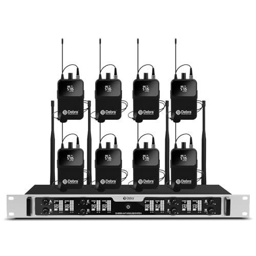 Debra Pro 8-Channel UHF Wireless Microphone System &ndash; Auto Pairing, LED Display, 260ft Long Range, Includes Headset & Lavalier Mics for Conference, Church, DJ, Karaoke(8 Bodypack)