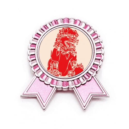 Broche lion rouge de Chine rose en métal M cadeau symbolique