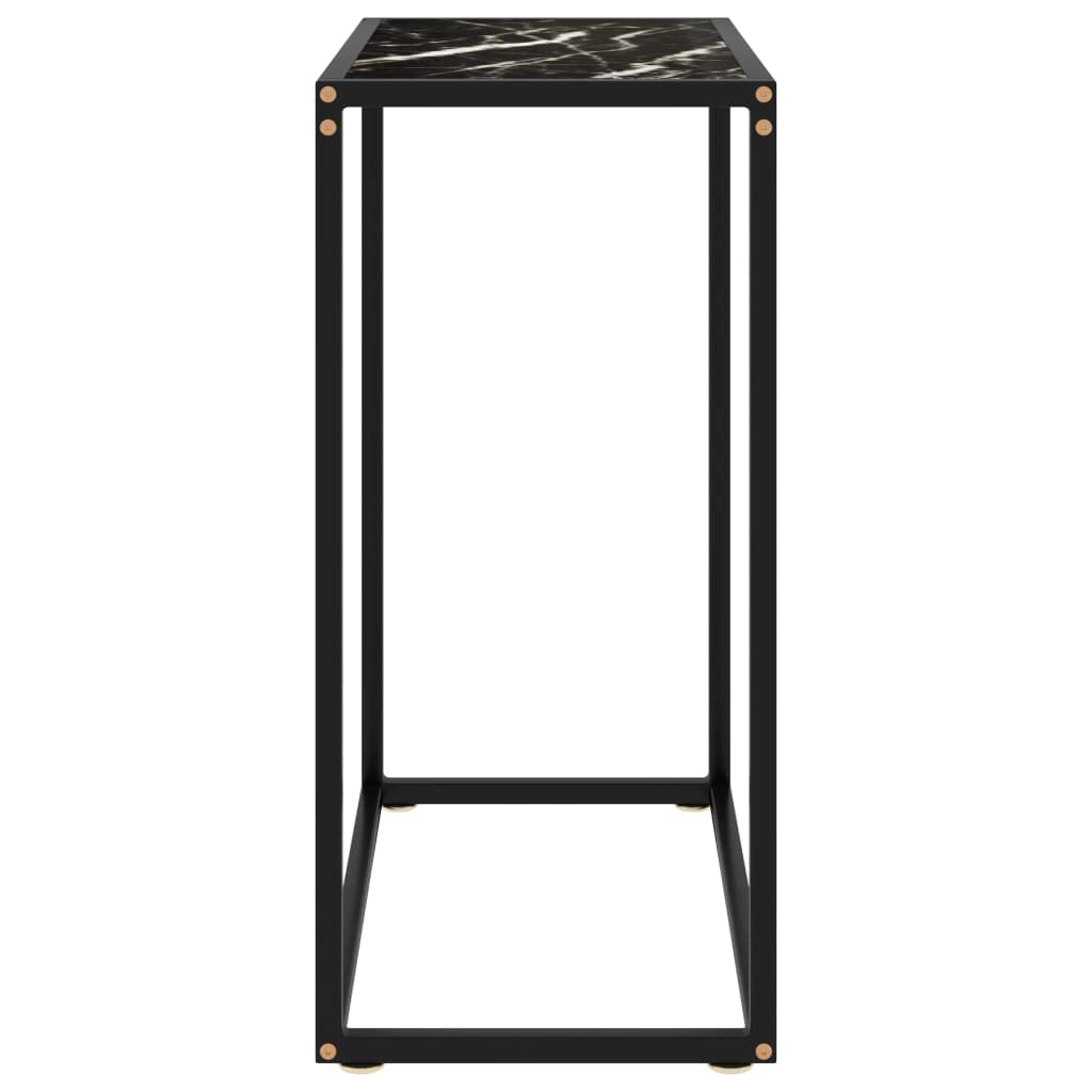 Stolik konsolowy czarny ze szkłem hartowanym, 60 x 35 x 75 cm, stal malowana proszkowo, wygląd marmuru, nie zajmuje dużo miejsca, do salonu, korytarza, sypialni, nowoczesny design z miejscem