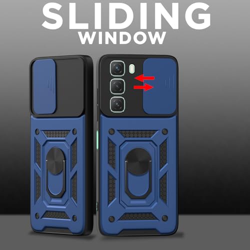 Image of Pikkme Back Cover for Infinix Hot 50 5G | 360 Protection Case | Sliding Camera Shield Cover & Ring Holder Stand D10 Tough Armor Bumper Case (Blue)