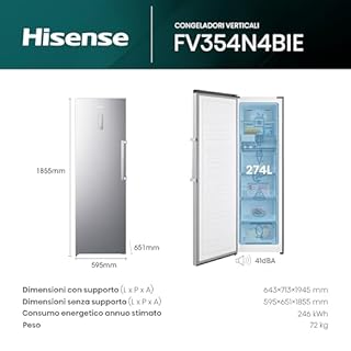 Hisense FV354N4BIE Freezer Verticale con display LED, Total No frost, 274 L, Inox
