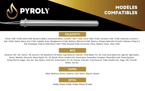 PYROLY Zündkerze für Pelletofen PALAZZETTI/MCZ/SUPRA/JOTUL (170/160mm - Ø12,5mm - 350W - Flansch) mit Steckern