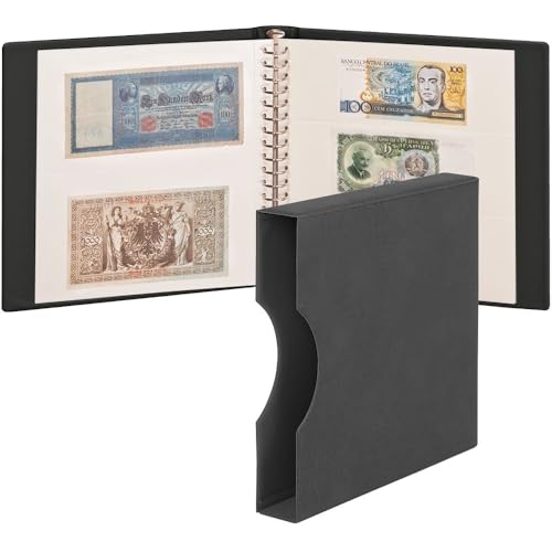 Álbum para billetes negro con hojas en blanco y estuche rígido contra el polvo