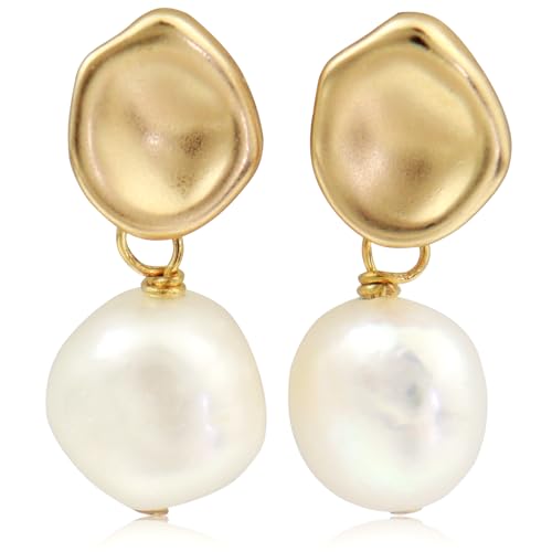 LIHELEI Pendientes de Perlas Barrocas para Mujer, Oro de 18 Quilates con Circonita Cúbica, Pendientes Perlas Barrocas Cultivadas de Agua Dulce de 10mm, Regalo de Joyería para Mujeres y Niñas
