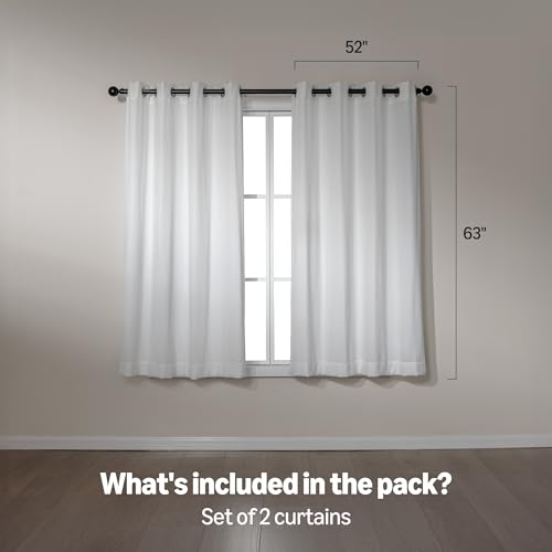 Image of Amazon Basics Chenille Room Darkening Curtains, Light Filtering Window Drapes for Bedroom and Living Room, 2-Panel Set with Grommets, 52 inch W x 63 inch L, White Diamond