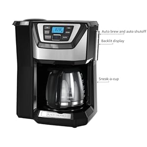 BLACK+DECKER 12-Cup Mill and Brew Coffee Maker, Automatic Grind and Brew Drip Coffee Machine, Programmable, Sneak-A-Cup, Reusable Filter. BLACKDECKER 12 Cup Mill and Brew Coffee Maker Automatic Grind and Brew Drip Coffee Machine Programmable Sneak A Cup Reusable Filter