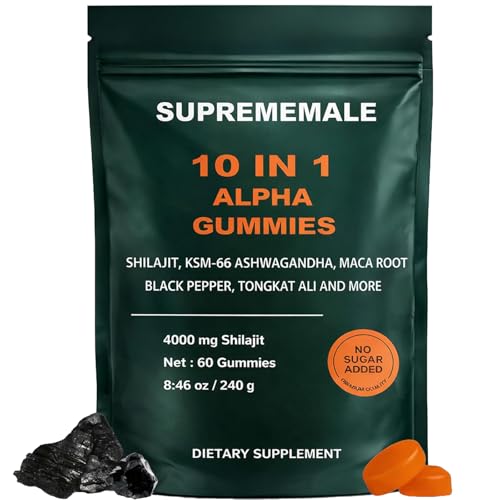 TOGOLIUN SupremeMale 10 in 1 Alpha Gummies for Men Alpha Shilajit Gummies with Ashwagandha Tongkat Ali & Black Musli Supports Daily Energy 60 Count(1 PC)