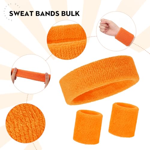 Image of Bememo 36 Pcs Neon Sweatbands Set Soccer Party Favors Cotton Headbands Wristband Sweat Bands Soccer Mom Essentials for Football Fans Sporting Events 80 90s Glow Party