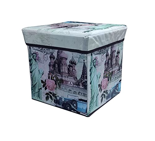 Image of Portable & Foldable Storage Stool for Living Room 30x30x30 cm (363-5) Polyurethane, Weight Capacity-100 KG