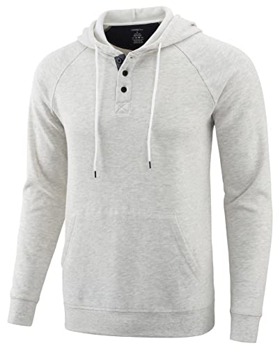 Harbeth Men's Retro Athletic Midweight Comfort Fleece Active Sports Running Gym Henley Sweatshirt Hoodie H.oatmeal/Navy Xl #TOP21