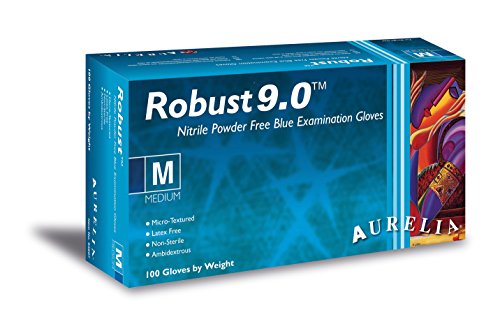 Robust 9.0 96899 Nitrile Powder Free Examination Glove, Extra Large, Blue (Pack of 100)