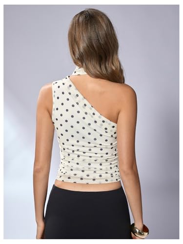 Image of RoseSeek Women's Y2K Leopard Polka Dots Halter Asymmetrical Neck Crop Tops