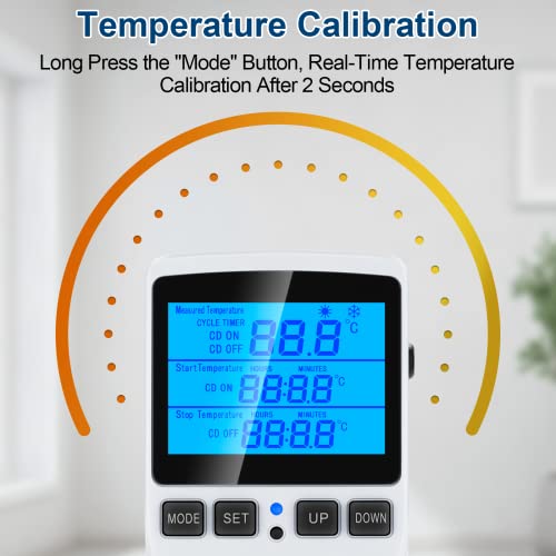 Makerhawk TC816B Digital Temperature Controller Thermostat Timer - Reptile Thermostat Controller Day Night Timer 110V Temperature Controlled Outlet Plug Heating Cooling Control thumb #6