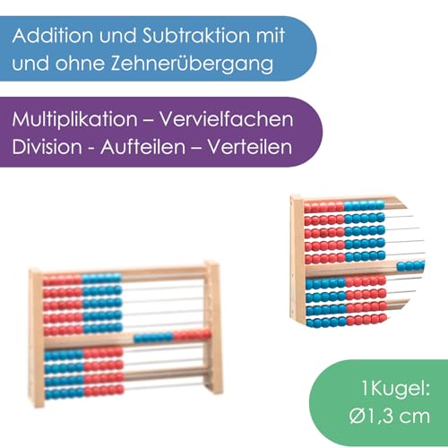 WISSNER® aktiv lernen - 100 er Rechenrahmen, ab 3 bis 99 Jahre , rot/blau - RE-Wood®