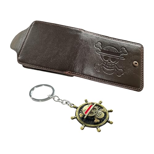 OP Bifold Wallet for Men, Straw Hat Luffy Skull Wallet and Keychain, Anime Fan Stylish Merch Gifts Dark Brown2
