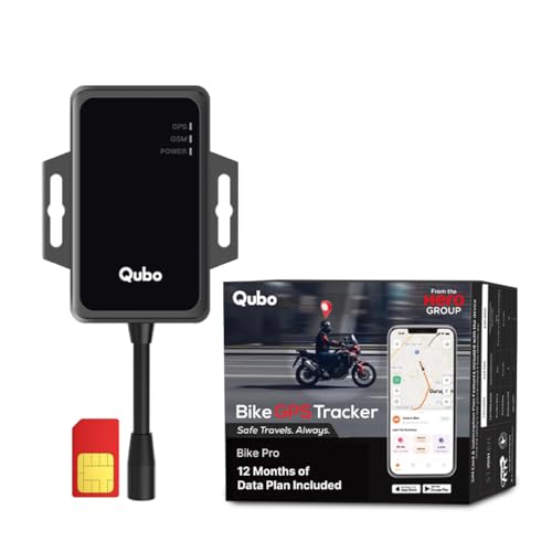 Qubo Wired Bike GPS Tracker from Hero Group | AI Features | Live Tracking + Engine ON-Off Alerts | Anti-Theft | Towing Alerts | Accident Alerts | Bike Pro | 1 Month SIM Data |