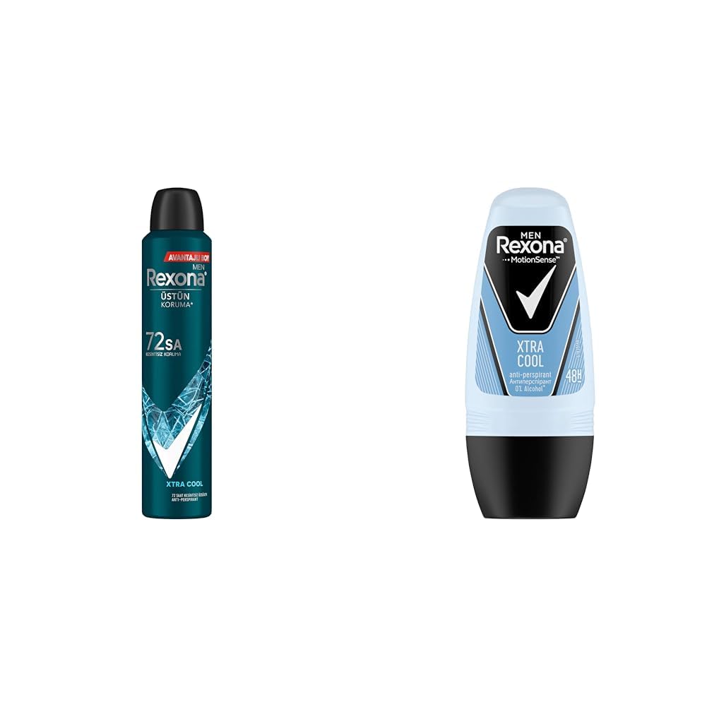 Rexona Men Erkek Sprey Deodorant Xtra Cool 72 Saat Kesintisiz Üstün Koruma 200 ml(1) Rexona Men Xtra Cool Erkek Anti-Perspirant Roll On Deodorant 50 ml 1 Paket (1 x 50 ml)(2)