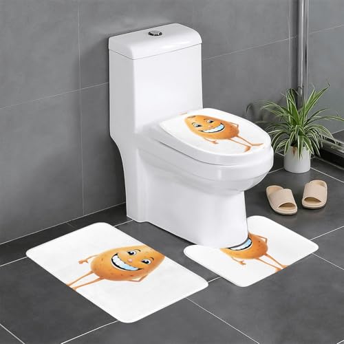 WHJSHOP 3-teiliges Badezimmerteppich-Set, 61 x 40,6 cm, lächelnder Süßkartoffel-Druck, rutschfeste Fußmatten mit Konturen, ovalen und rechteckigen Formen für Zuhause, Küche und WC