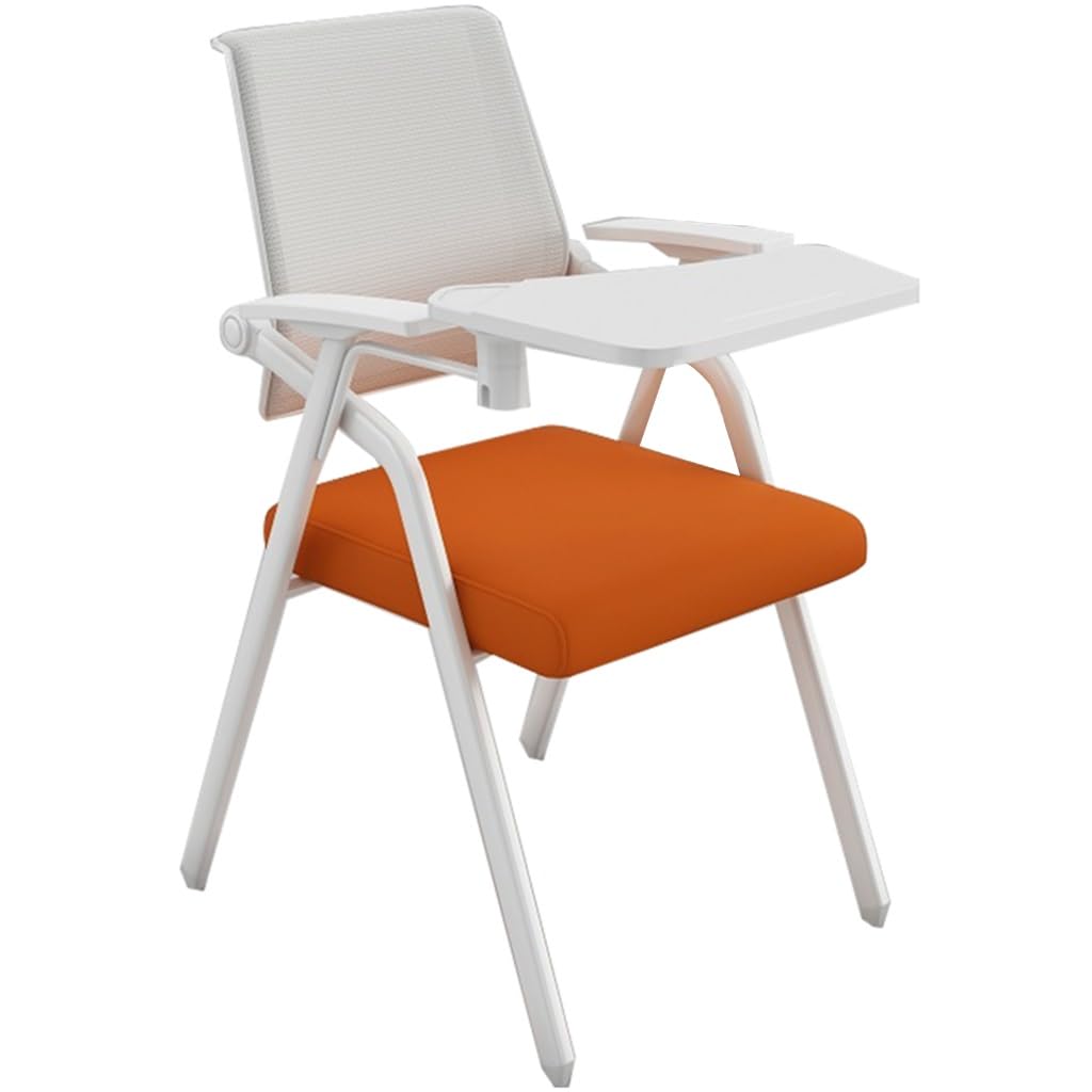 Sedia Pieghevole da Ufficio con Scrittorio, Sedia da Conferenza con Bracciolo e Portabicchieri, Sedia da Allenamento Portatile per Scuola e Casa, Grigio Arancione
