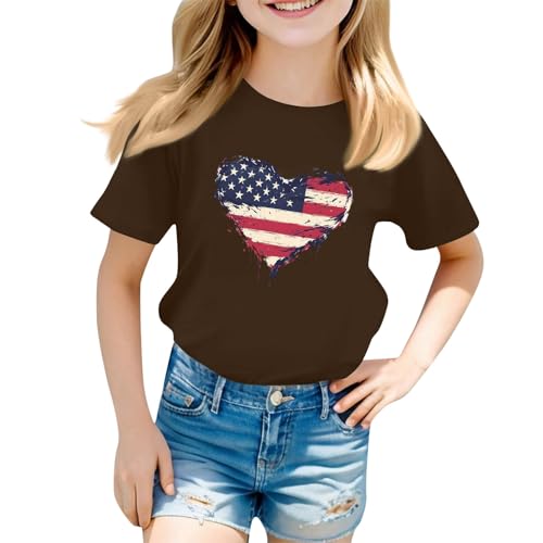Girls Boys 4th of July Patriotic T-Shirt Short Sleeve American Flag Tees Cute Crewneck Tops Teen Kids Toddler Trendy Tops